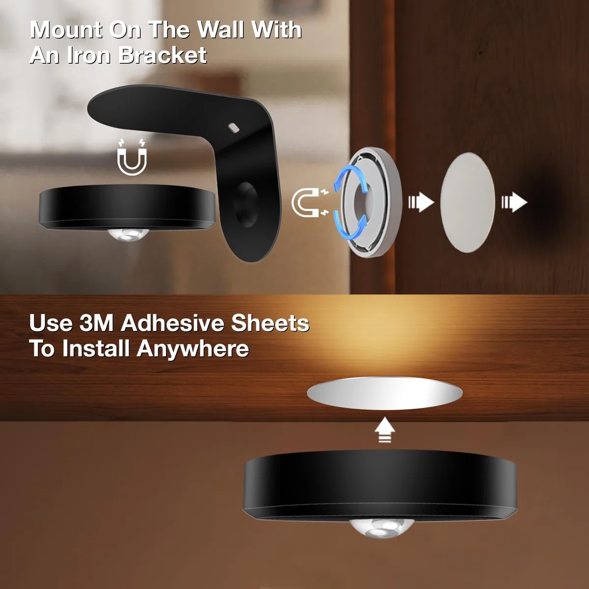 Lot de 4 lampes murales, sans fil, rechargeables, 2000 mAh, avec intensité variable et 3 CCT, avec télécommande, éclairage artistique pour peinture, comptoir, étagère, noir