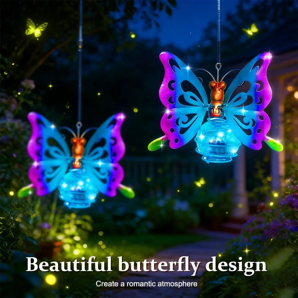 Papillon Décoratif Lampe Solaire,2 Pièces Lampe Solaire Exterieur Jardin Décoration, Décoration de Jardin en Forme de Papillon,Étanche,Suspendu,Jardin,Cour,Terrasse