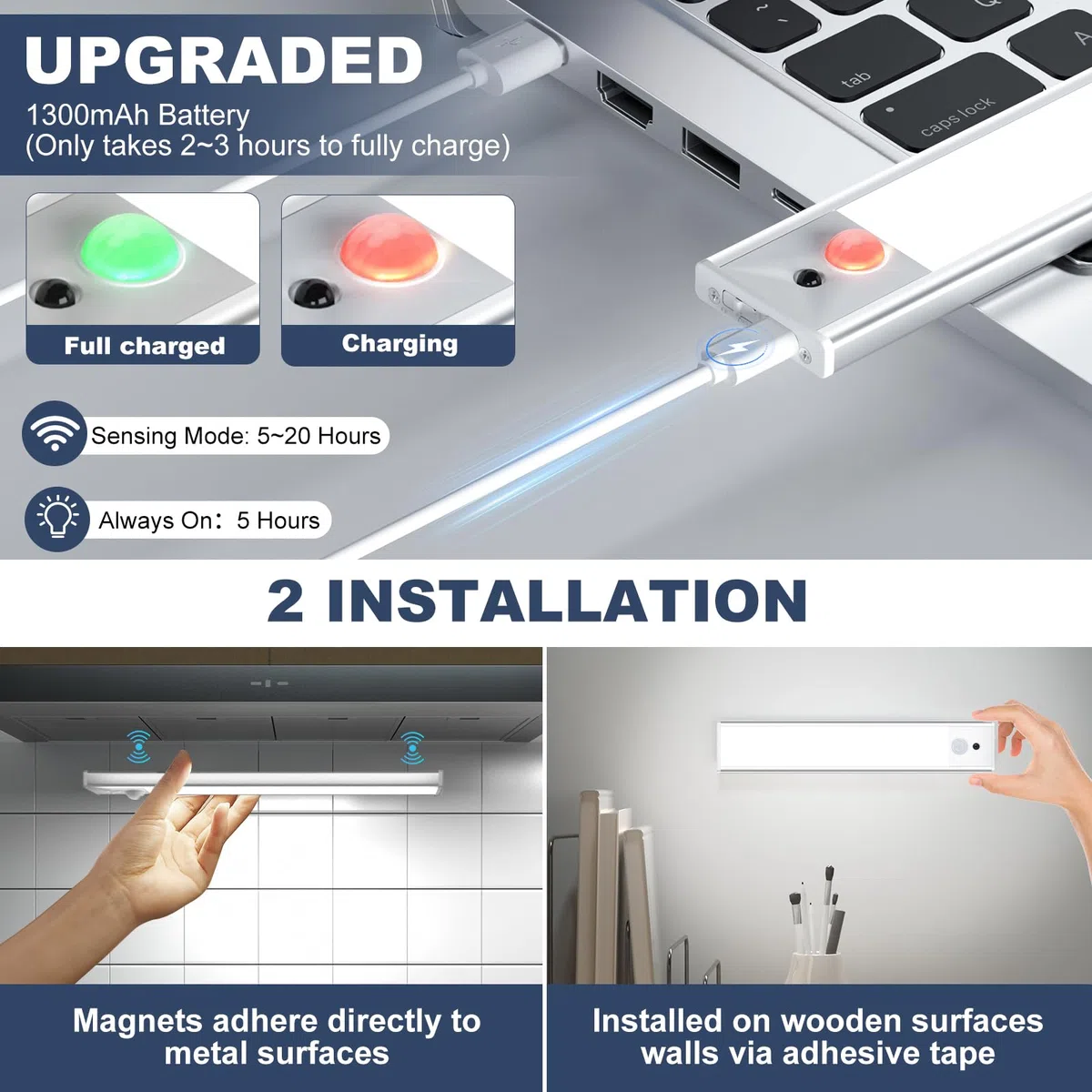 Lampe de Placard [3Piece], Lampe Détecteur de Mouvement Interieur Sans Fil avec Télécommande, Réglette LED Cuisine Luminosité Réglable, Éclairage à LED étude de Cuisine Veilleuse Couloir Escalier