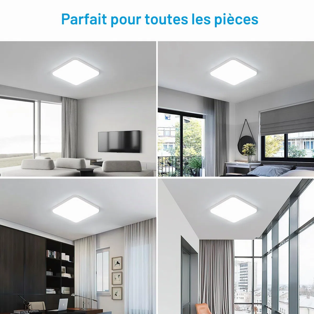 Comely LED Plafonnier 25 cm, 32W Blanc Froid, IP54 Étanche, Carré, Plafonnier LED Plat pour Salle de Bain, Cuisine, Balcon, Couloir, Chambre