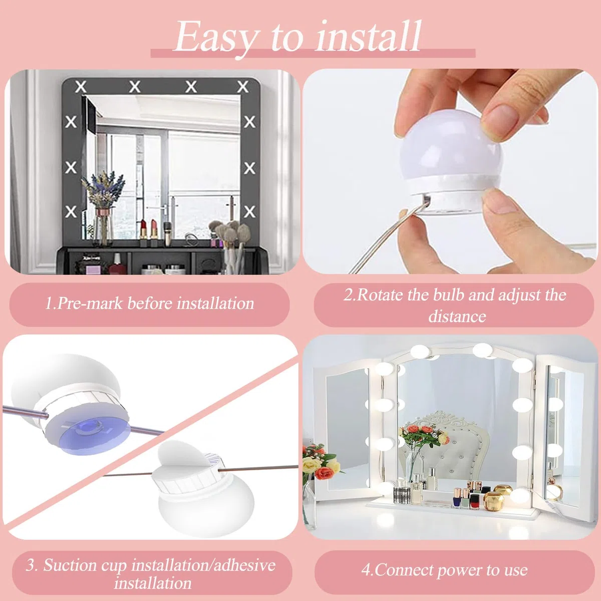 Laspi Lumière de Miroir, Lumiere Coiffeuse, 10 Ampoules Hollywood Kit pour Coiffeuse de Dimmable et 3 Couleurs,Cadeau Fete des Meres/Cadeau Femme