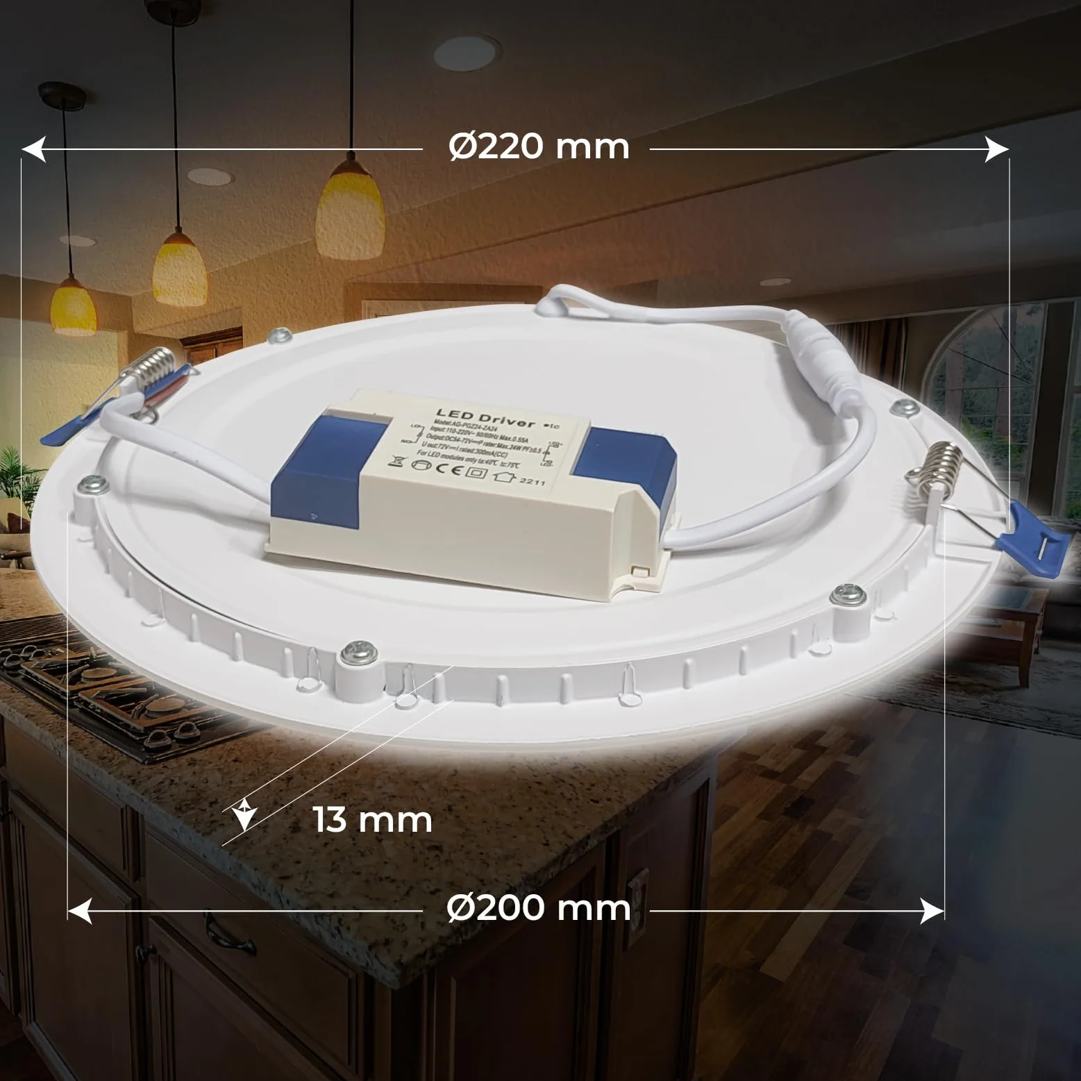 LED ATOMANT Lot de 2 Panneau LED Encastrable Downlight Rond Plat 20W 220mm 1800lm, Couleur Blanc Froid (6500K), Coupe 200mm, Driver inclus