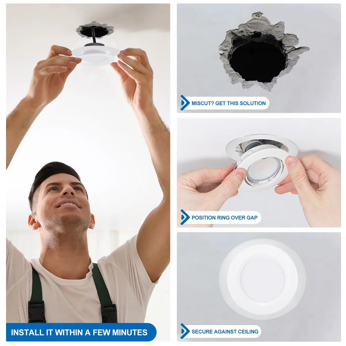 PATIKIL Anneaux de Rattrapage de 2,99" ID, 4,72" OD, 4 Pièces en Métal pour Couvrir la Garniture de Lumière Encastrée pour Plafond, Mur, Éclairage Encastré, Finition Mate Chrome