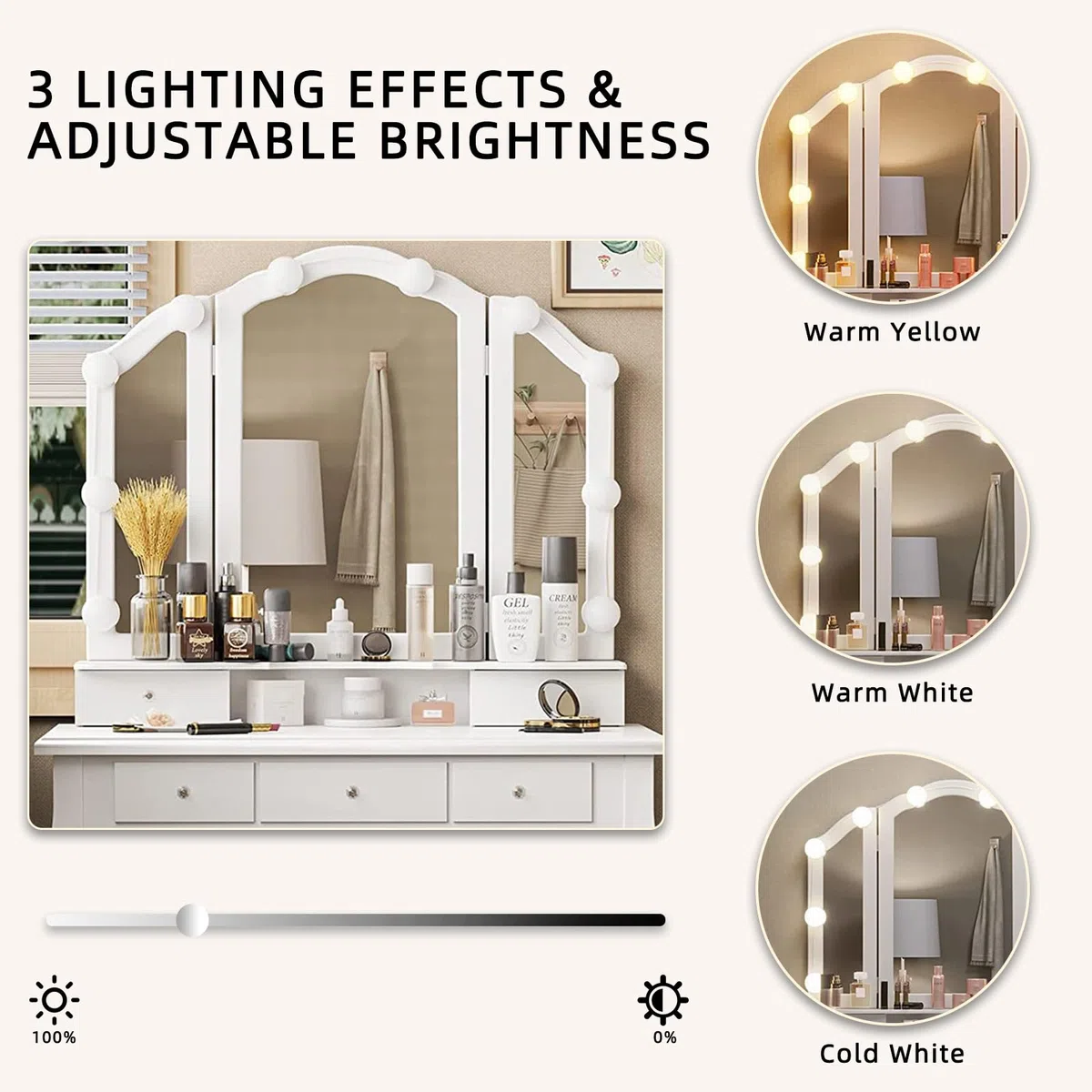 Led Miroir Coiffeuse Ampoules, Hollywood Lumiere Coiffeuse, 14 Ampoules Lampe Coiffeuse, Kit de Lumières de Miroir Hollywood, Dimmable, USB, Hollywood LED Ampoules avec 3 Couleurs