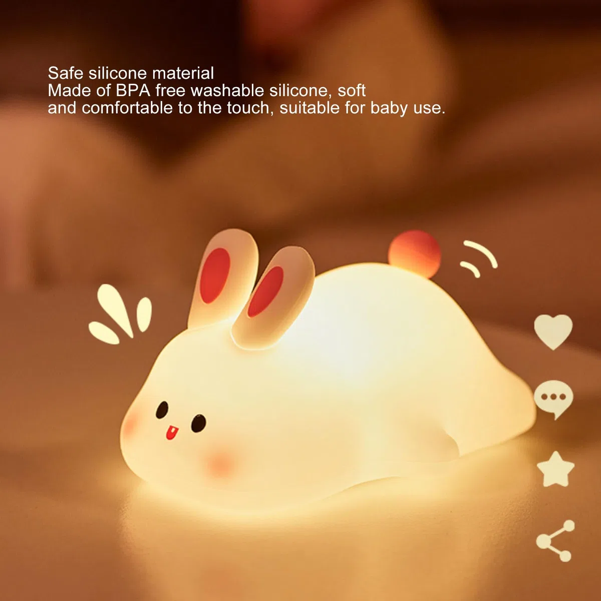 Veilleuses Lapin Kawaii Pour Enfants, Lumière En Silicone Pour Chambre De Bébé, Lampe De Chevet Portable Rechargeable Par USB Pour Chambre D'enfant, Décoration Lapin, Cadeaux Kawaii Pour Enfants Et Ad