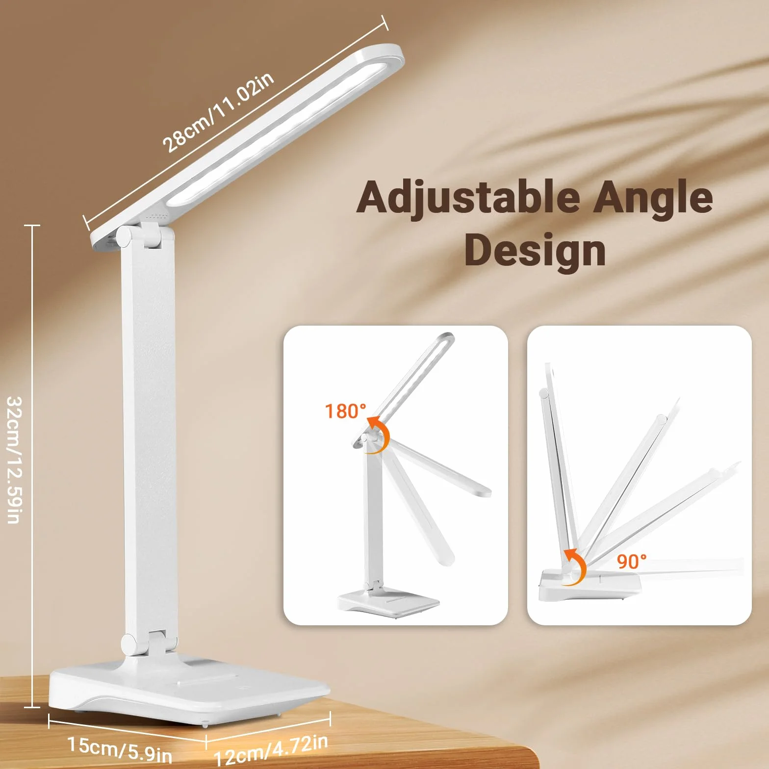 Diboniur Lampe de Bureau LED, Sans Fil Avec 2400mAh Batterie, 3 Modes de Températures & Luminosité Réglable 15 à 100%, Pliable, Contrôle Tactile, Protection des Yeux, pour Chevet, Bureau, Enfants
