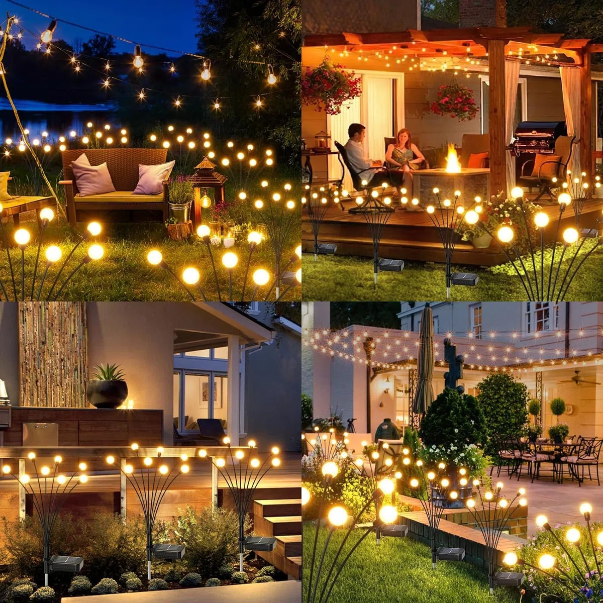 Kizozo Lot de 4 lampes solaires d'extérieur en forme de lucioles avec 8 LED, lampes solaires de jardin étanches IP65, lampes solaires pour extérieur, lampes solaires pour jardin, balcon, décoration de