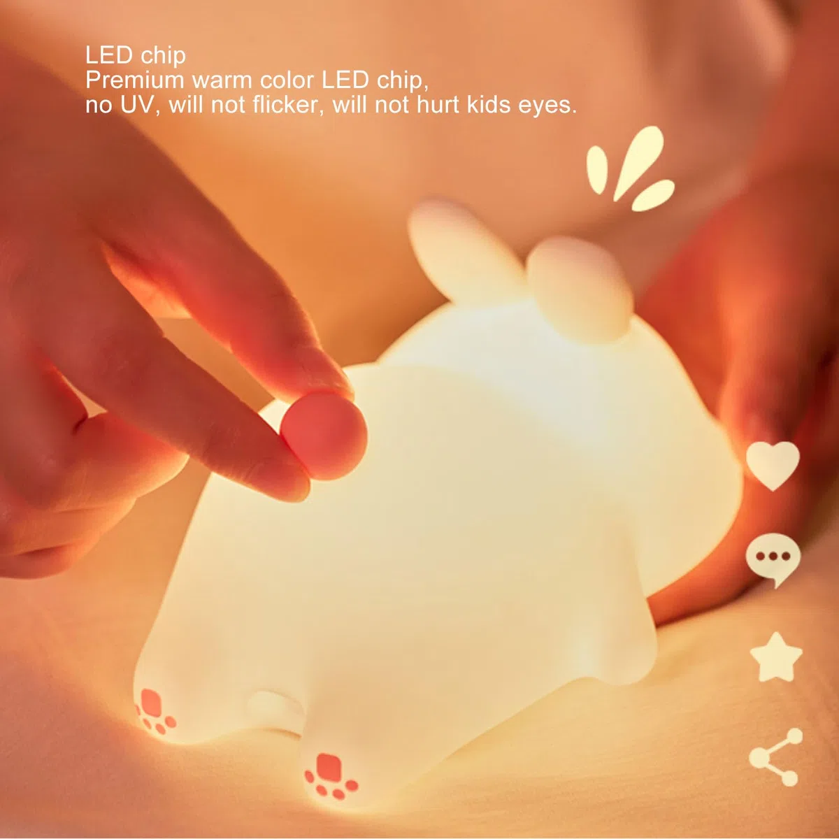 Veilleuses Lapin Kawaii Pour Enfants, Lumière En Silicone Pour Chambre De Bébé, Lampe De Chevet Portable Rechargeable Par USB Pour Chambre D'enfant, Décoration Lapin, Cadeaux Kawaii Pour Enfants Et Ad