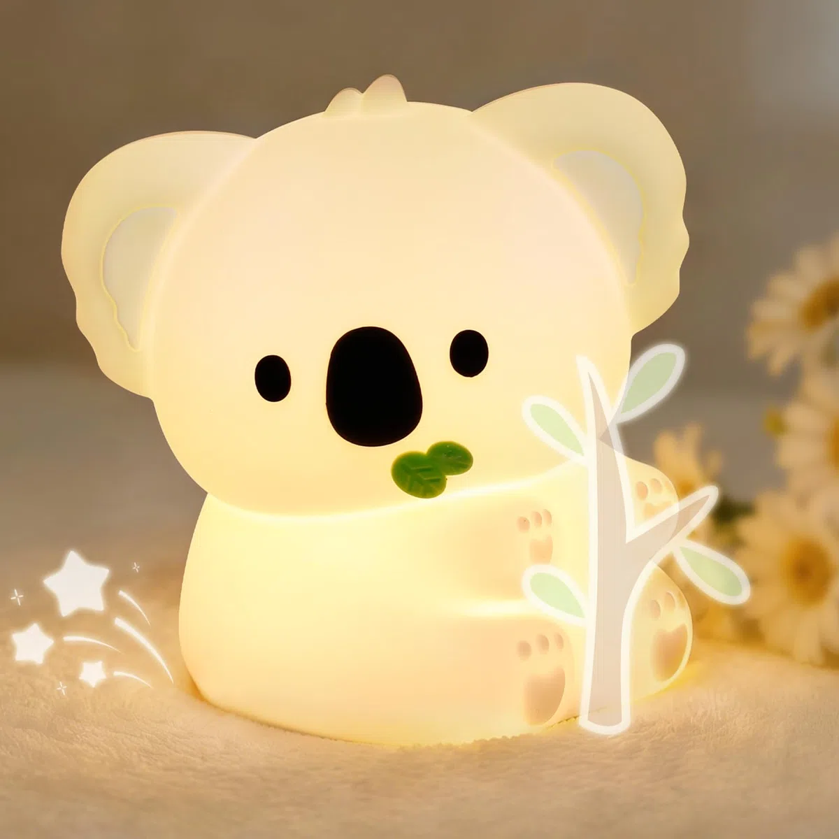 AUAUY Veilleuse Koala, Rechargeable USB Veilleuse Tactile en Silicone, 3 Niveaux Réglables Chaude & 7 Couleurs Minuterie Lampe de Chevet Kawaii, pour Salon, Déco de Table, Cadeau