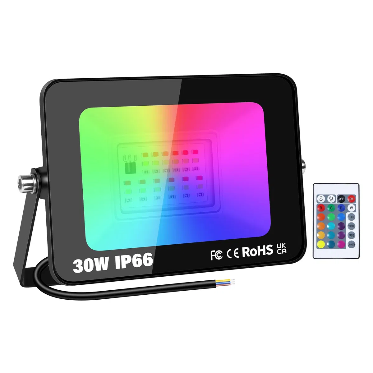 RIGIDON 30W RGB Projecteur LED Extérieurs avec Télécommande, RVB Projecteur LED Exterieur Interieur Couleur, 16 Couleurs 4 Modes Neon Spot Led pour Jadin Terrasse Patio, IP66 étanche