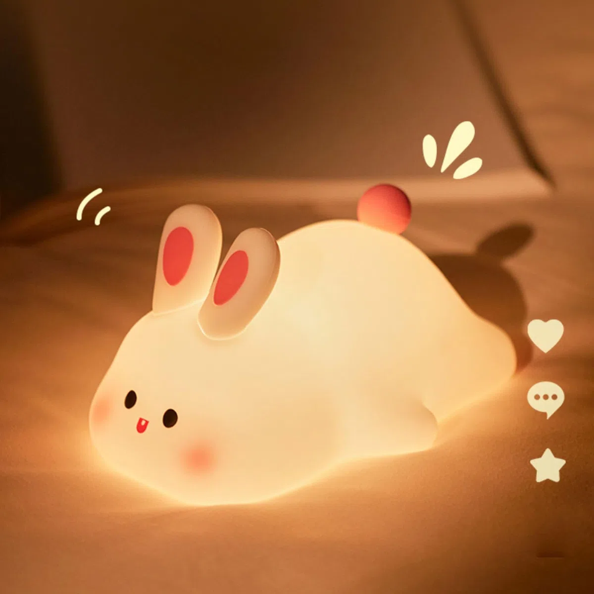Veilleuses Lapin Kawaii Pour Enfants, Lumière En Silicone Pour Chambre De Bébé, Lampe De Chevet Portable Rechargeable Par USB Pour Chambre D'enfant, Décoration Lapin, Cadeaux Kawaii Pour Enfants Et Ad