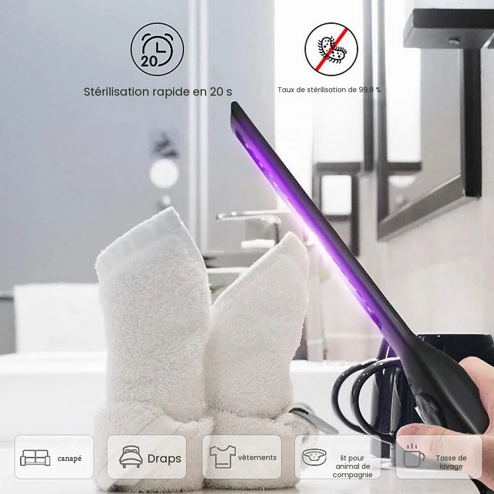 Lampe UV pliable 30 LED - Lumière propre - Portable - Lampe de désinfection UV bactéricide germicide - de désinfection à la maison - Protection LED - Bâton lumineux