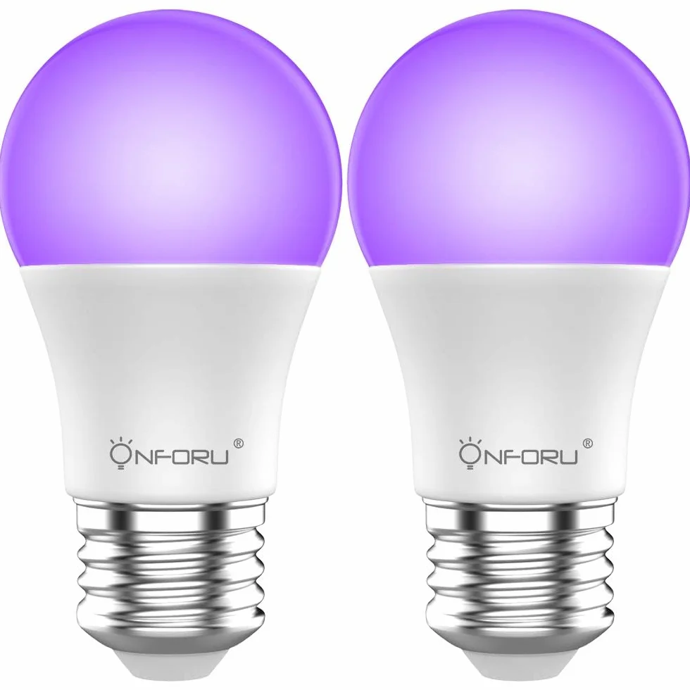 Onforu Lot de 2 Ampoule LED UV, E27 Ampoules Lumière Noire Lampe, 220-240 V Lampe LED Ultraviolet, UV-A Lampe de Ultraviolet Violette, Eclairage Décoratif pour Halloween Noël Bar Fête Peinture Fluo