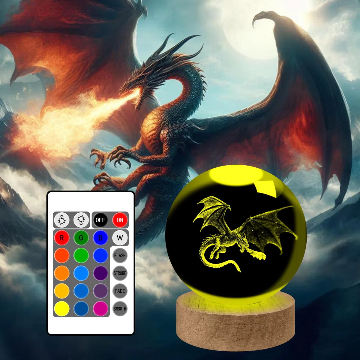 Veilleuse dragon 3D, modèle en cristal K9, boule de cristal avec dragon gravé en 3D et base lumineuse LED, cadeau pour les enfants, les couples, les anniversaires et les fêtes