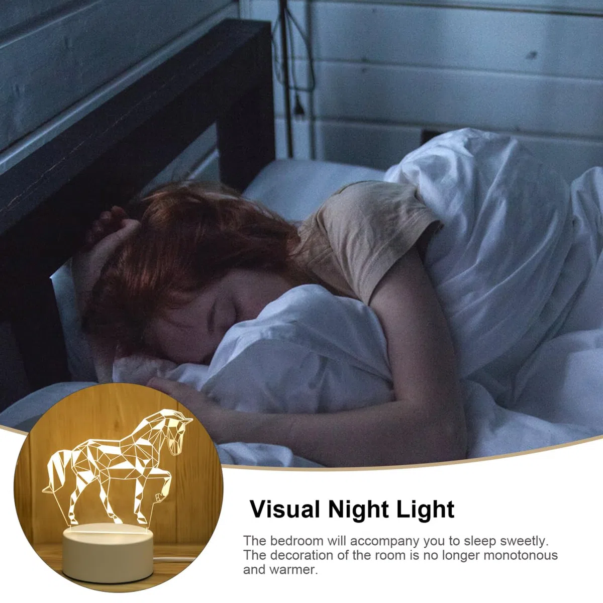 TOYANDONA Animal Nuit Lumière 3D Cheval Illusion Lampe USB Alimenté LED Signes Décoration pour Chambre Salon Bureau Lampe de Bureau Acrylique