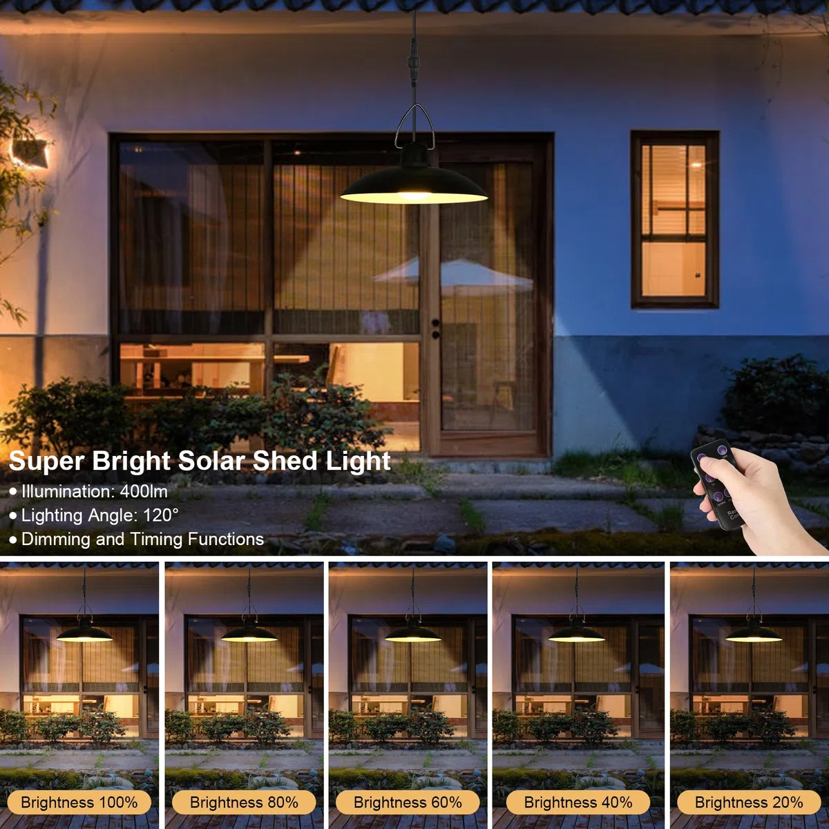 ENCOFT Lampes solaires pour intérieur - Lampe suspendue solaire IP65 - Étanche - Noir - Éclairage extérieur - Lampes solaires pour extérieur, jardin, camping - Avec câble de 3 m (2 lumières, blanc