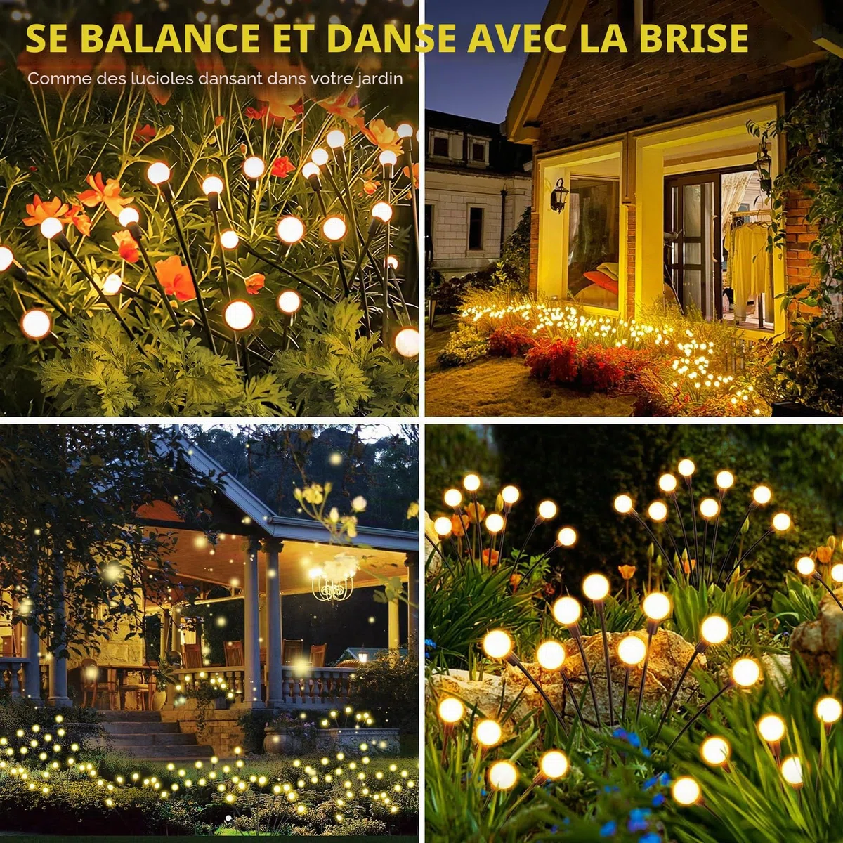 Lampe Solaire Exterieur Jardin, 4 Pièces 8LED Lumiere Solaire Exterieur Conception Améliorée, Hauteur Réglable, Plusieurs Modes Disponibles IP65 Étanche, pour Patios Terrasses Jardin Pelouse Terrasse