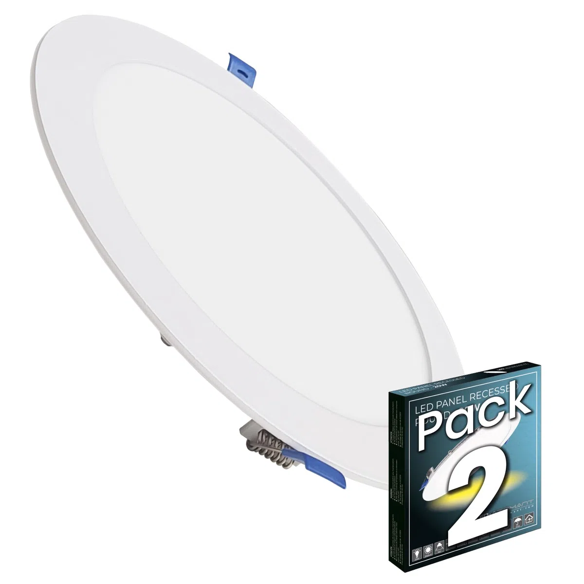 LED ATOMANT Lot de 2 Panneau LED Encastrable Downlight Rond Plat 20W 220mm 1800lm, Couleur Blanc Froid (6500K), Coupe 200mm, Driver inclus
