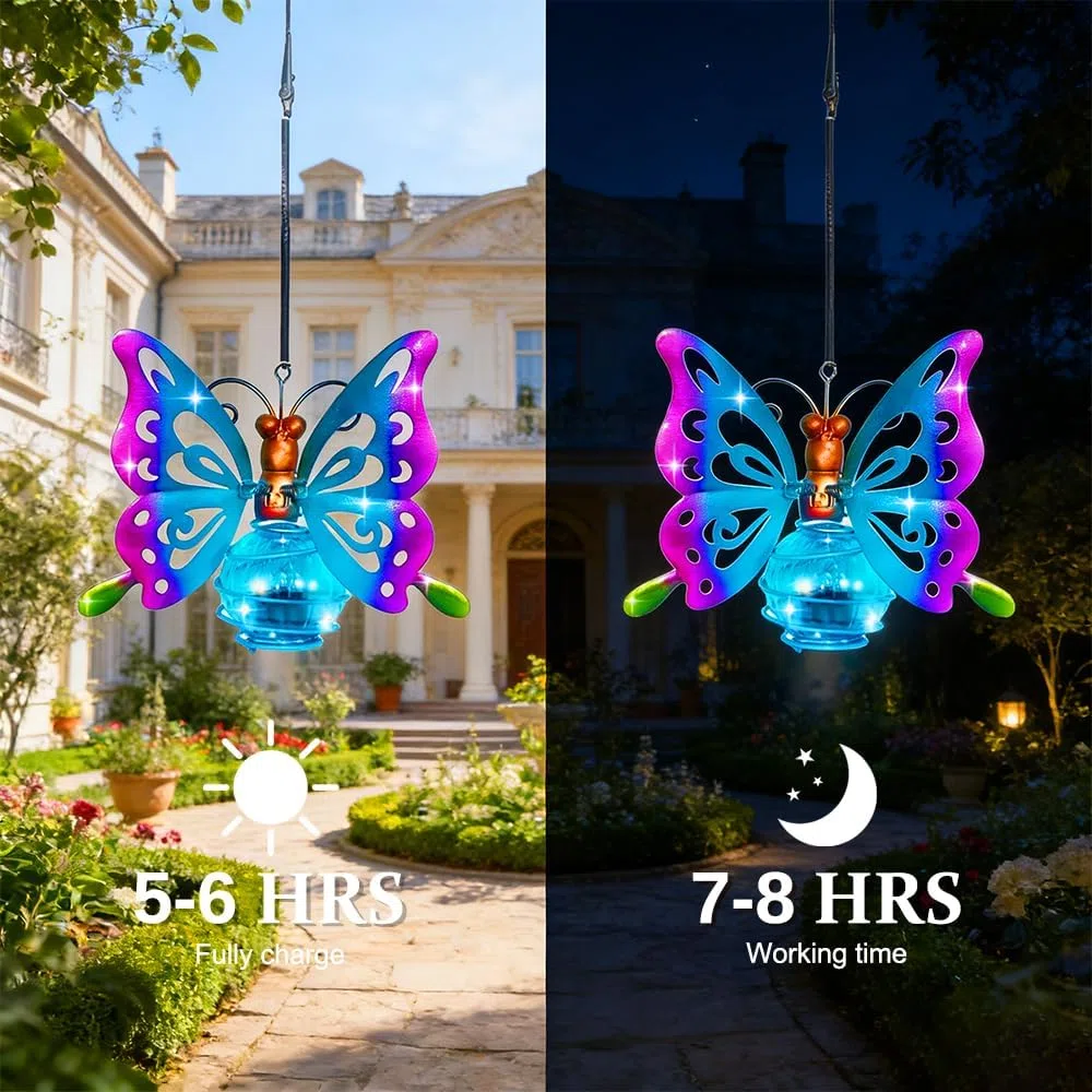 Papillon Décoratif Lampe Solaire,2 Pièces Lampe Solaire Exterieur Jardin Décoration, Décoration de Jardin en Forme de Papillon,Étanche,Suspendu,Jardin,Cour,Terrasse