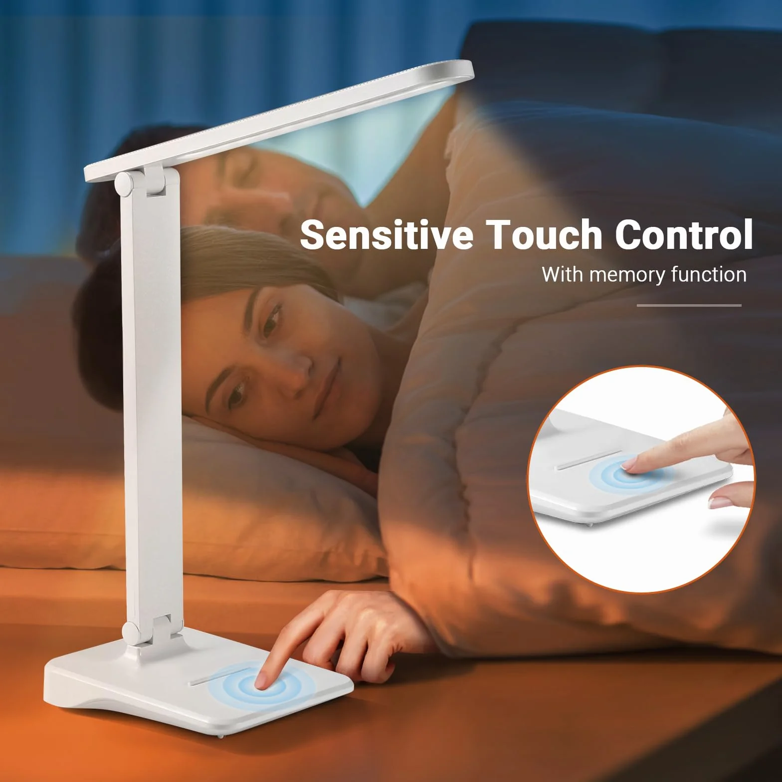 Diboniur Lampe de Bureau LED, Sans Fil Avec 2400mAh Batterie, 3 Modes de Températures & Luminosité Réglable 15 à 100%, Pliable, Contrôle Tactile, Protection des Yeux, pour Chevet, Bureau, Enfants