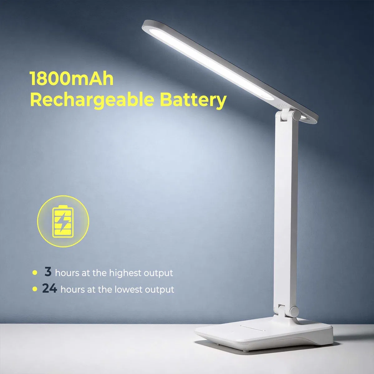 Diboniur Lampe de Bureau LED Sans Fil, Batterie Rechargeable Intégrée 1800 mAh, 3 Modes Températures, Luminosité Lumière Réglable 15 à 100%, Contrôle Tactile, Pliable Portable, Chevet, Lecture (Blanc)