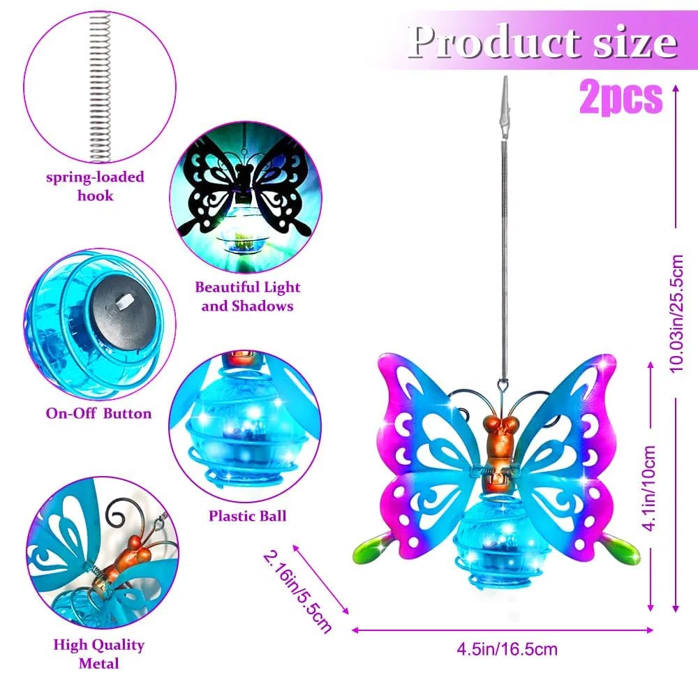 Papillon Décoratif Lampe Solaire,2 Pièces Lampe Solaire Exterieur Jardin Décoration, Décoration de Jardin en Forme de Papillon,Étanche,Suspendu,Jardin,Cour,Terrasse