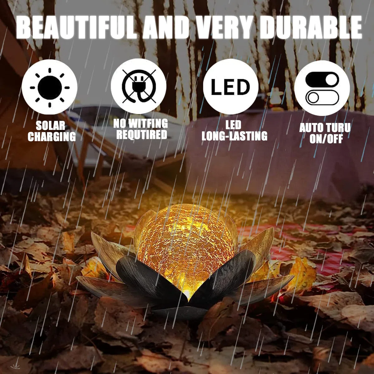 lampe solaire d'extérieur, fleur de lotus lanterne solaire avec des effets lumineux blanc chaud lumineux, IP44 étanche lampes solaires de jardin pour terrasse, cour, pelouse, balcon