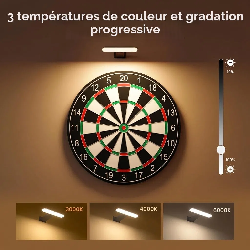 FULEN Applique Murale pour Tableaux, Éclairages Murales à Batterie Rechargeable, Lampe LED sans Fil pour Cible de Fléchettes, Lumiere pour Photos, 3 Températures de Couleur, Télécommande, Noir