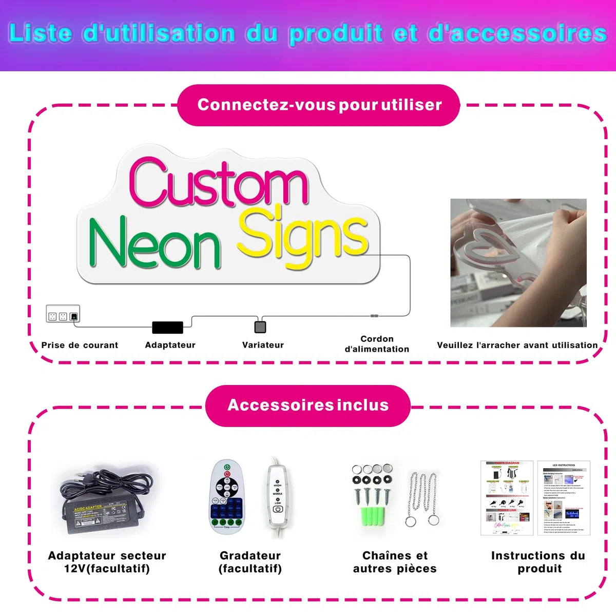 Neon Personnalisable, Enseigne Lumineuse Personnalisable Panneau LED Néon Décoration pour Décoration Murale, Prenom Lumineux Personnalisé pour Chambre Mariage Bar Fête