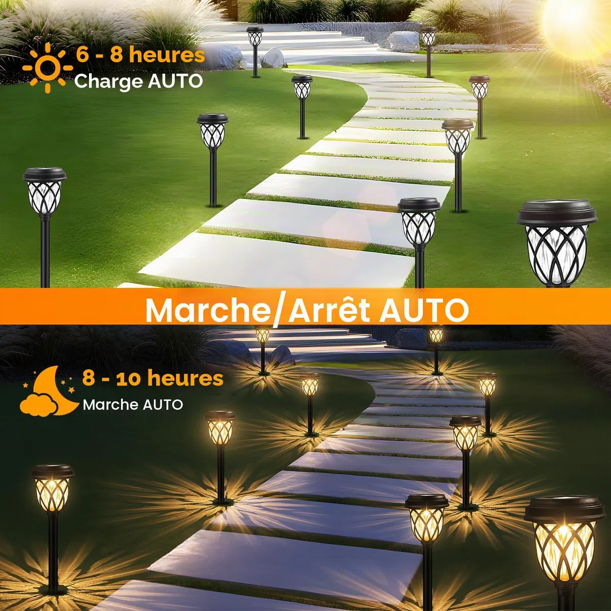 HELESIN Lampe Solaire Exterieur 6 Pièces, Eclairage Exterieur Solaire Automatique, Lumiere Solaire Exterieur Jardin Étanches, pour Jardin, Pelouse, Chemins, Terrasse, Allée, Passerelle