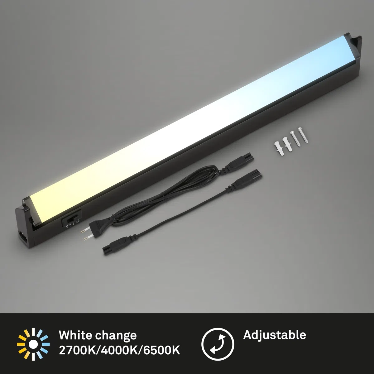BRILONER - Lumière cuisine sous meuble avec interrupteur marche/arrêt, blanc chaud à blanc neutre réglable, extensible, éclairage LED cuisine sous meuble, lampe led, 54,7x6,1x2,4 cm, noir