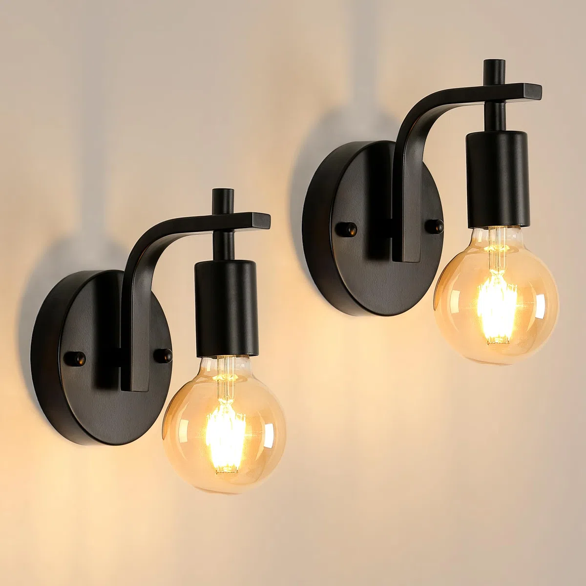 DELIPOP Lot de 2 Applique Murale Industrielle Vintage, E27 Métal Lampe Murale Noir, Luminaire Interieur pour Salon, Chambre, Coucher, Salon, (Ampoule Non Incluse)