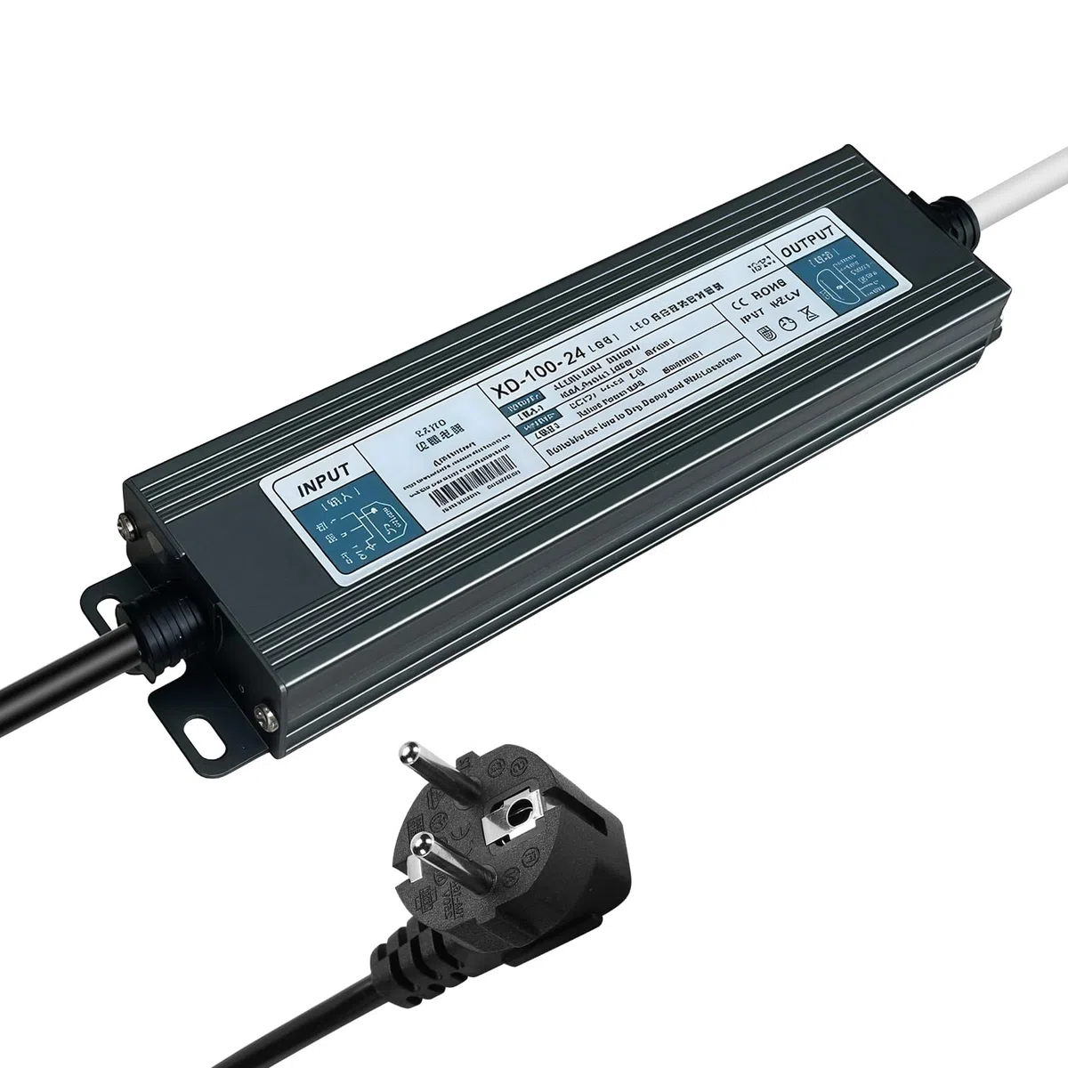 Transformateur LED 24 V 100 W : transformateur étanche pour extérieur avec prise, IP67, alimentation LED 4,2 A, convertisseur AC 230 V vers DC 24 V pour rubans LED, spots et bandes lumineuses.