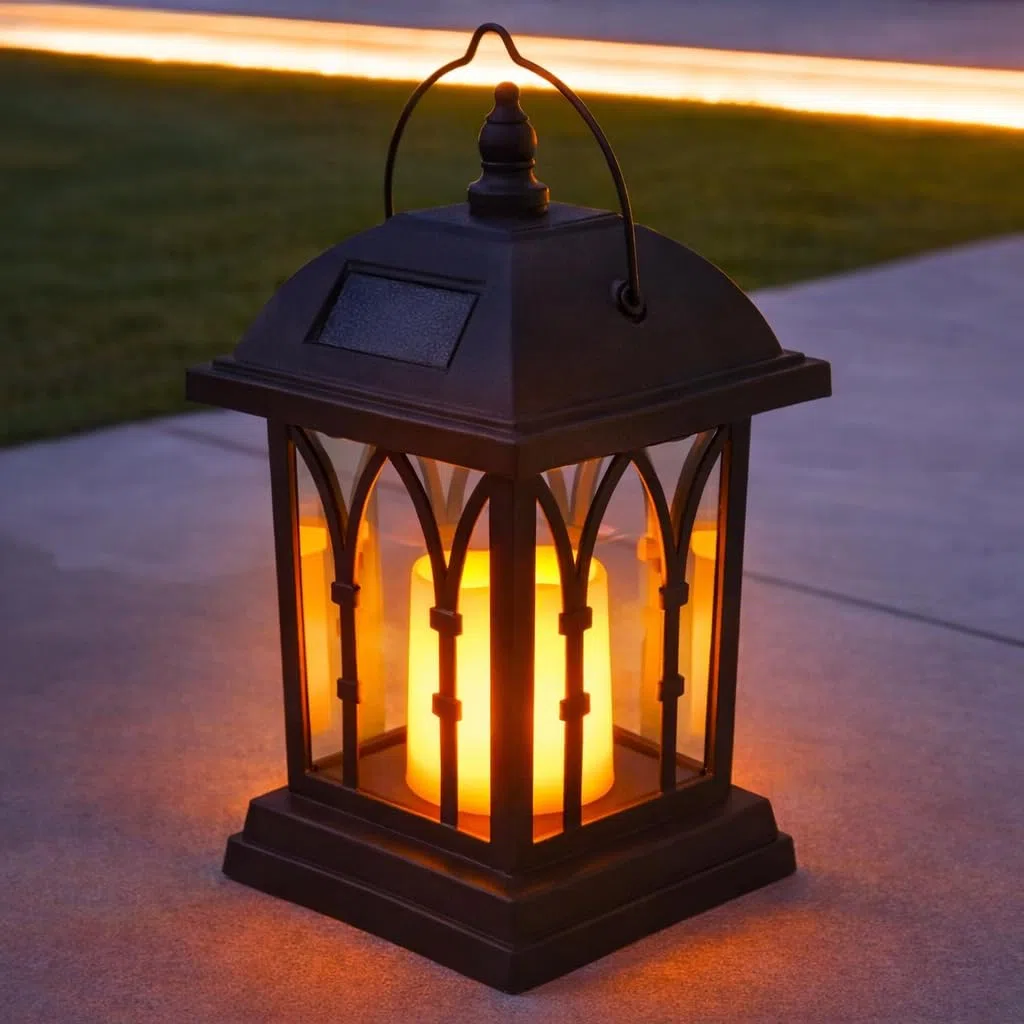 Festive Lights Lanternes Solaires Décoratives Extérieures Noir Mat avec Éclairage Bougie LED Effet Vacillant Waterproof (27cm hauteur)