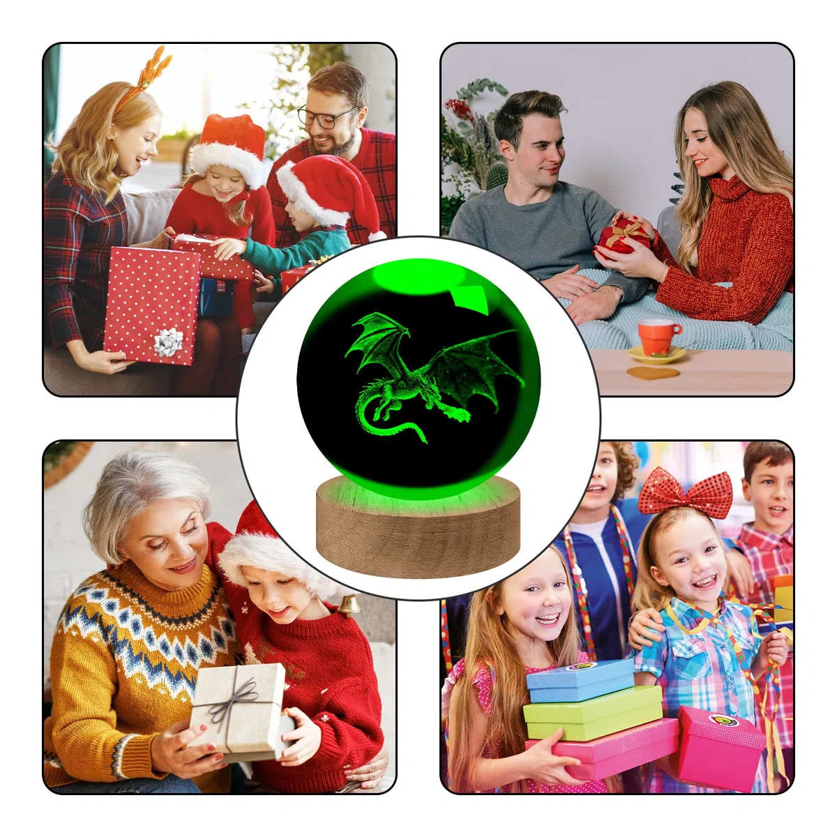 Veilleuse dragon 3D, modèle en cristal K9, boule de cristal avec dragon gravé en 3D et base lumineuse LED, cadeau pour les enfants, les couples, les anniversaires et les fêtes