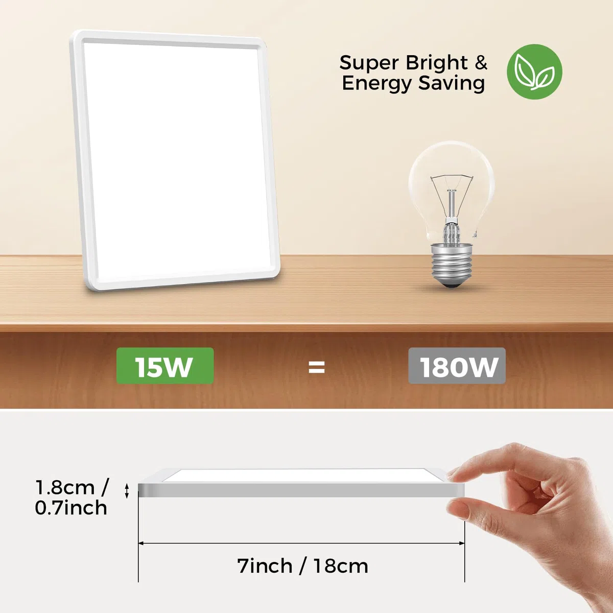 zemty Plafonnier LED Carré, 3 Couleur (3000K/4000K/6500K) Lampe de Plafond, 1800LM Luminaire Plafonnier Salle de Bain IP44 Etanche pour Bureau, Cuisine, Chambr à Coucher, Couloir, Balcon, Garage,18CM