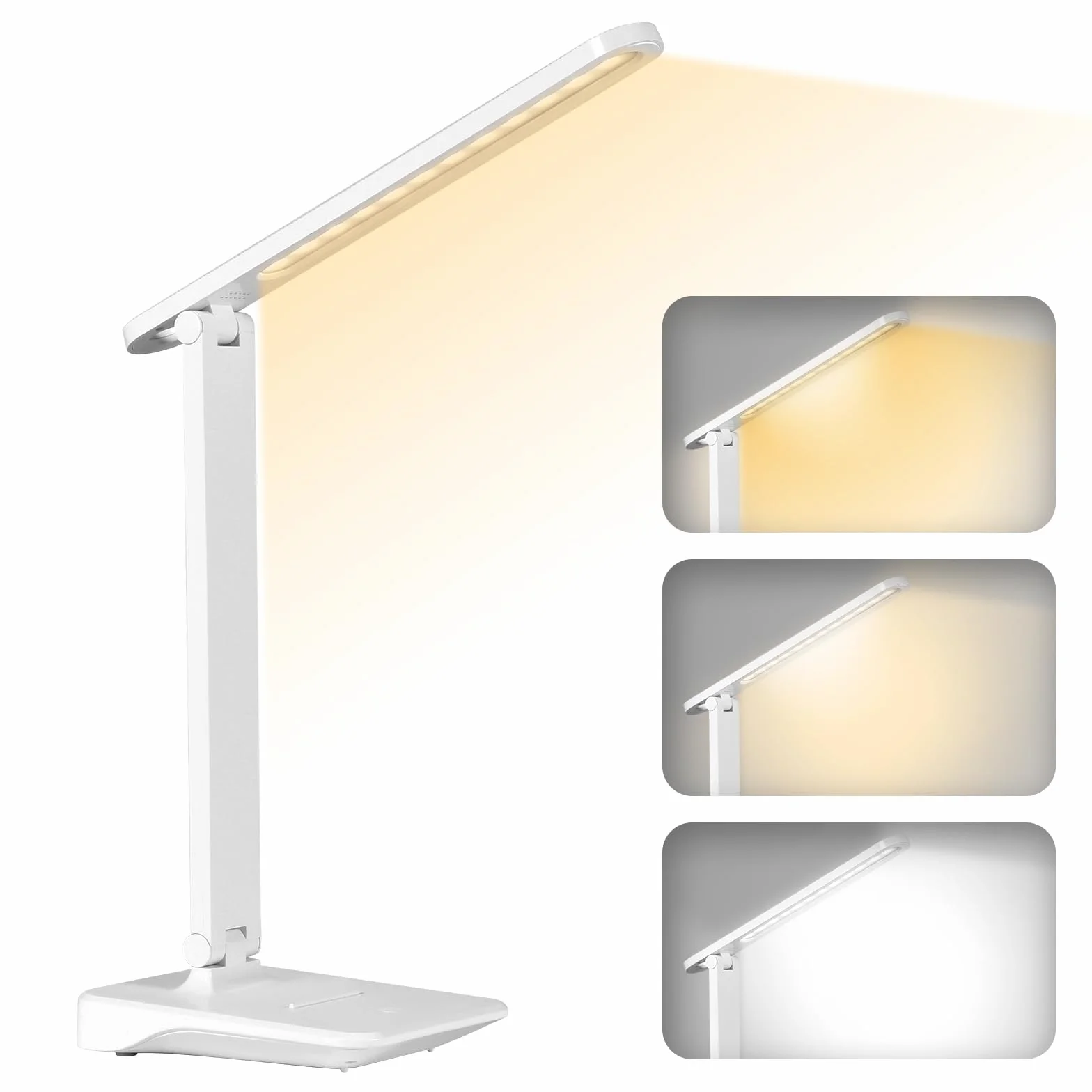 Diboniur Lampe de Bureau LED, Sans Fil Avec 2400mAh Batterie, 3 Modes de Températures & Luminosité Réglable 15 à 100%, Pliable, Contrôle Tactile, Protection des Yeux, pour Chevet, Bureau, Enfants