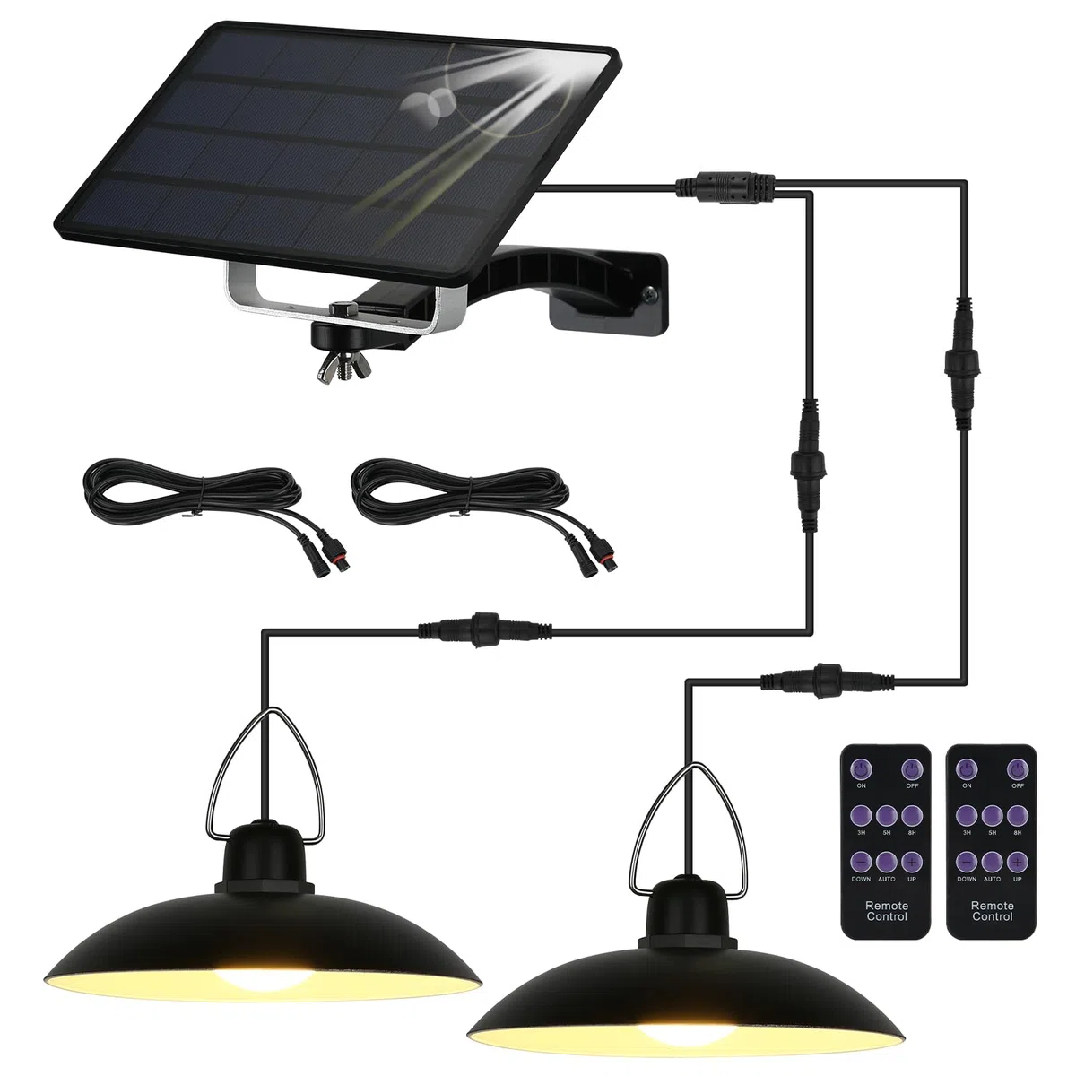 ENCOFT Lampes solaires pour intérieur - Lampe suspendue solaire IP65 - Étanche - Noir - Éclairage extérieur - Lampes solaires pour extérieur, jardin, camping - Avec câble de 3 m (2 lumières, blanc