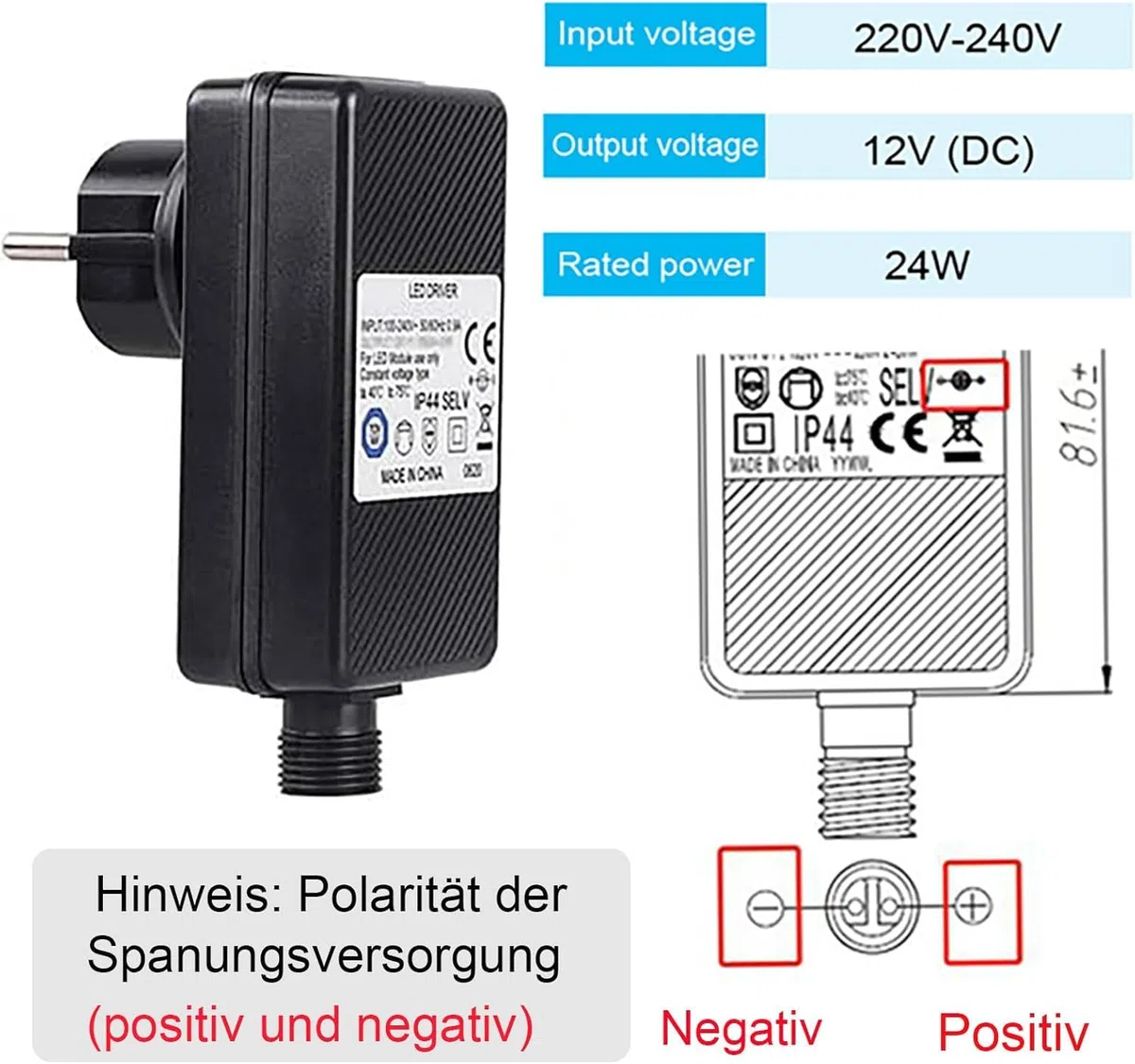 12V 2A 24W Adaptateur pour Spot LED Exterieur Gartenstrahler LED Energieversorgung